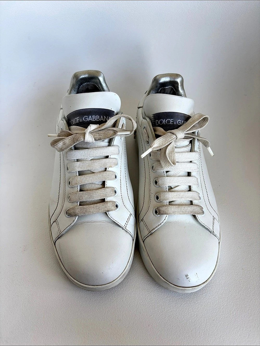 Dolce & Gabbana Portofino Leather Sneakers White & Silver EU 381⁄2